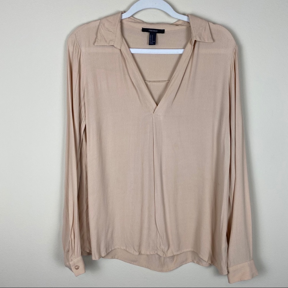 Forever 21 Collar V-Neck Long Sleeve Top